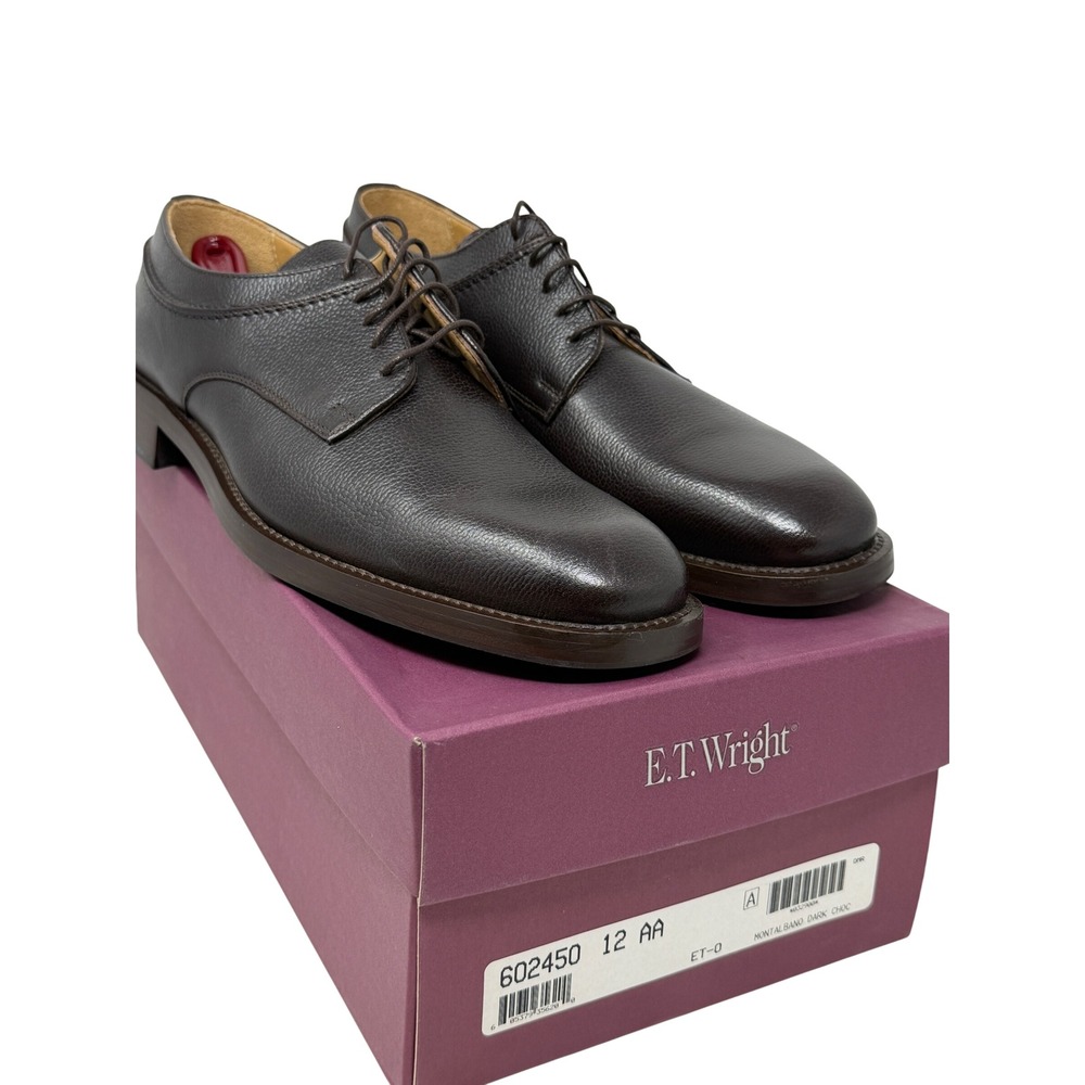 ET Wright Dark Chocolate Brown Pebble Leather Derby Shoes‎ 12 AA